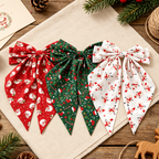 Christmas Print Bow Hair Clips — red, green and white printed bows