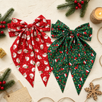 Christmas Print Bow Hair Clips — red and green holiday bow clips