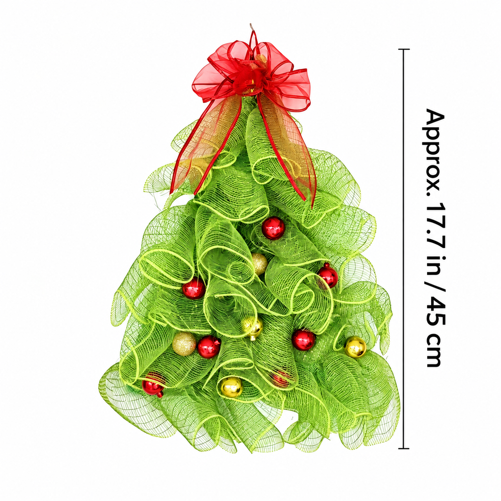Christmas tree shaped hanging wreath size guide showing approximately 17.7 inches or 45 centimeters