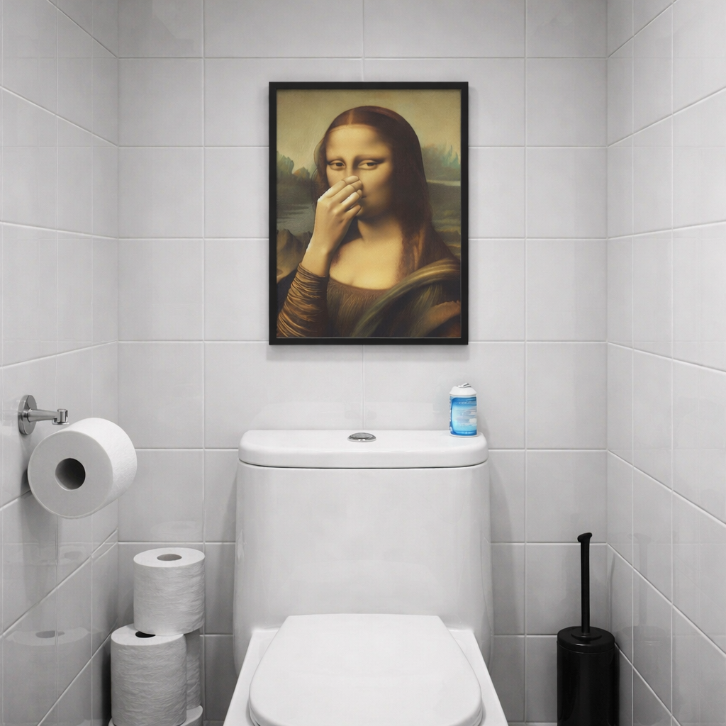 ClimaLuxe Mona Lisa Bathroom Canvas | Humorous Moisture Resistant Wall Art image 1