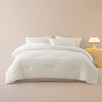White cloud comforter in a neutral bedroom