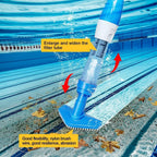 Cordless pool vacuum cleaning debris from the bottom of a swimming pool.