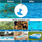 Cordless pool vacuum shown across pools and spas in a multi-scenario use chart.