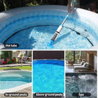 Cordless pool vacuum being used in an inflatable hot tub with pool examples below.