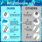 Cordless pool vacuum shown in a comparison chart of filter, hose, and pole features.