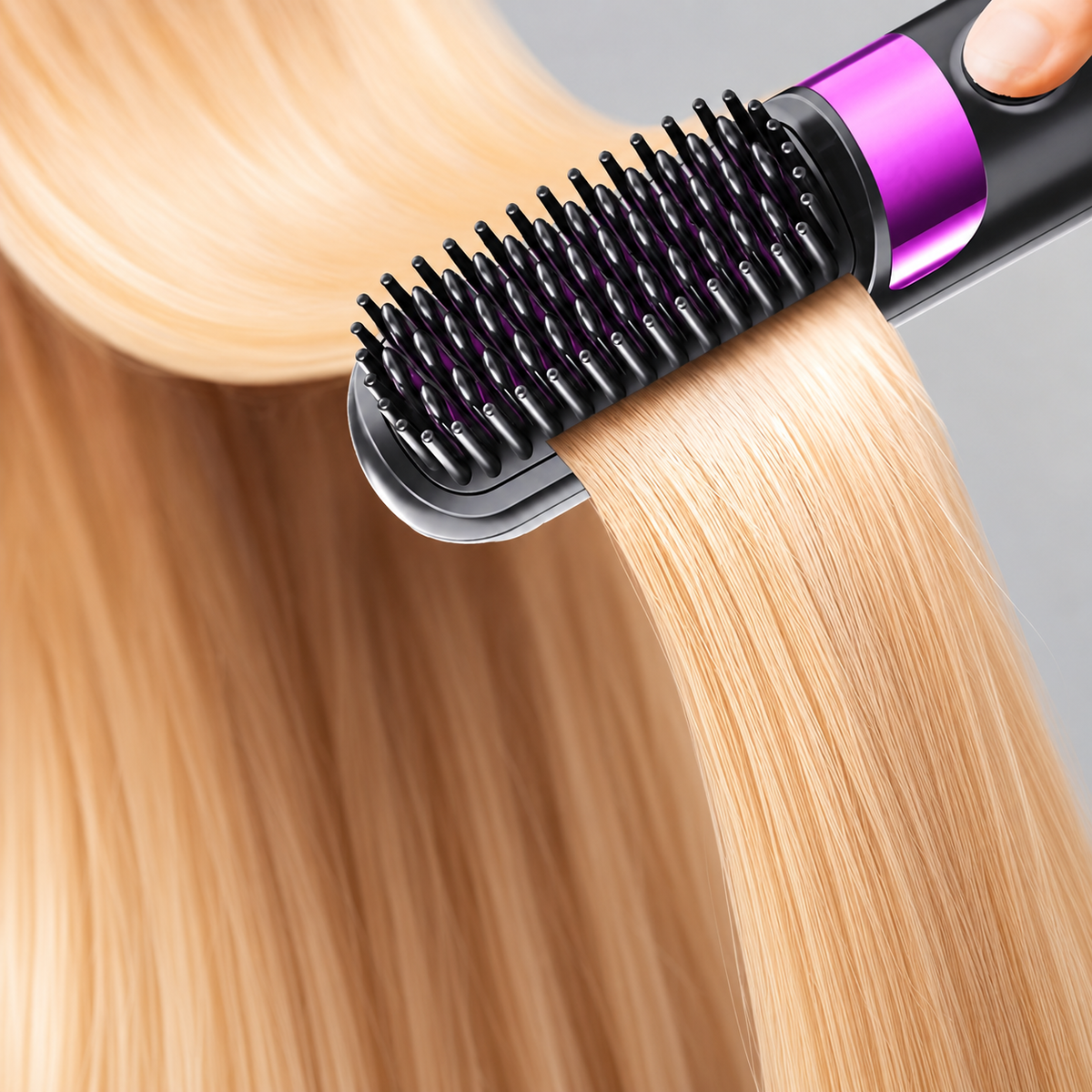 Cordless brush against a hair section in the original application photo