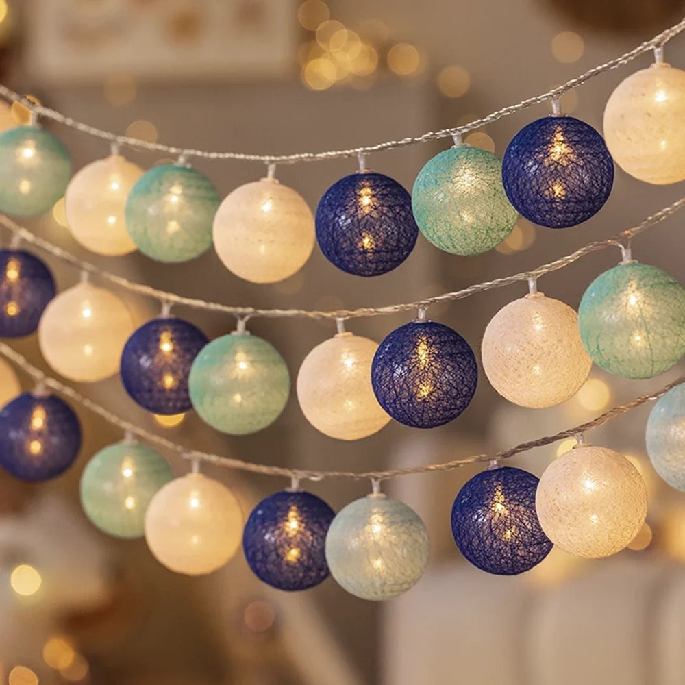 Cotton Ball String Lights shown in product gallery view 9