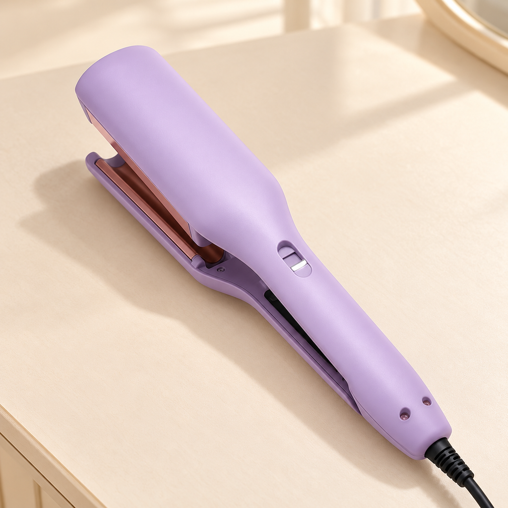 Purple U groove hair waver with rose gold inner heating surfaces