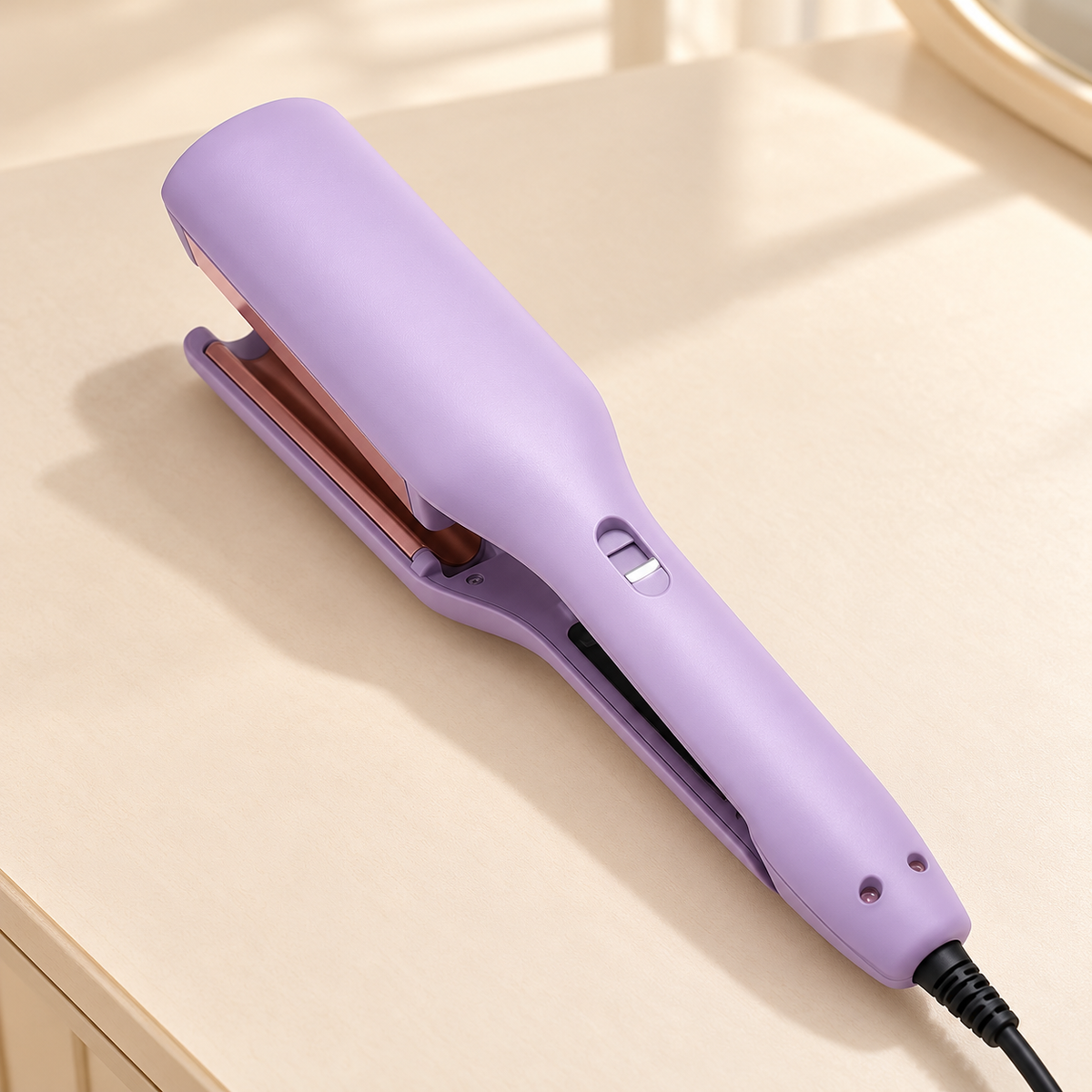 Purple U groove hair waver with rose gold inner heating surfaces