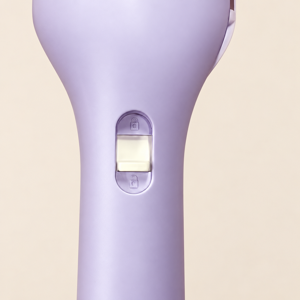 Purple hair waver showing its recessed safety slider