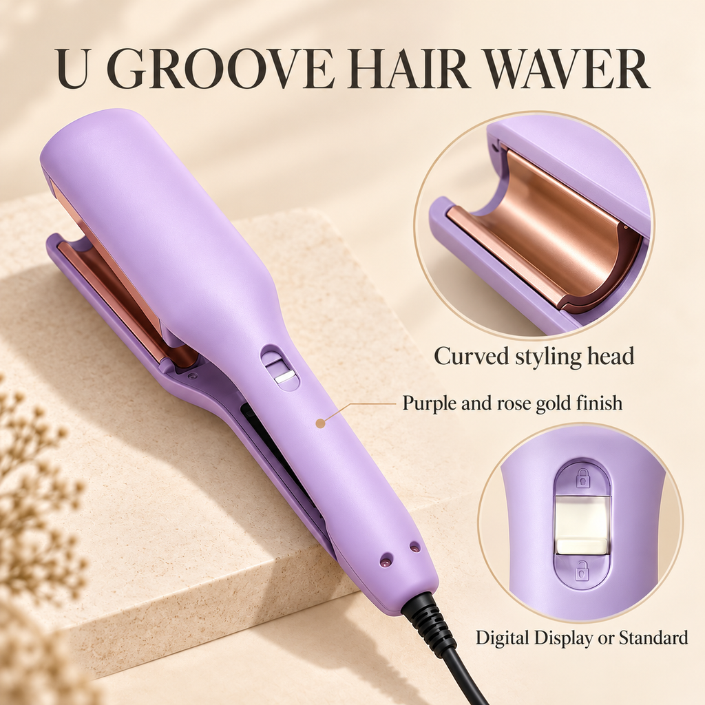 Purple U groove waver with head detail and available style information