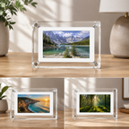 Three landscape digital photo frame views displaying different natural scenery.