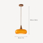 Pendant light dimensions graphic showing the fixture height and shade width.