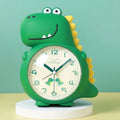 Dinosaur alarm clock in dark green isolated on a mint background.
