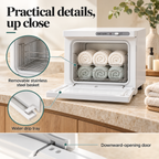 Horizontal Towel Warmer Cabinet — Practical details, up close; product information collage
