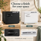 Horizontal Towel Warmer Cabinet — Choose a finish for your space; product information collage