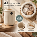 Aroma Towel Warmer Bucket — Make space for a warm-towel moment; product information collage