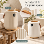 Aroma Towel Warmer Bucket — A natural fit for your space; product information collage