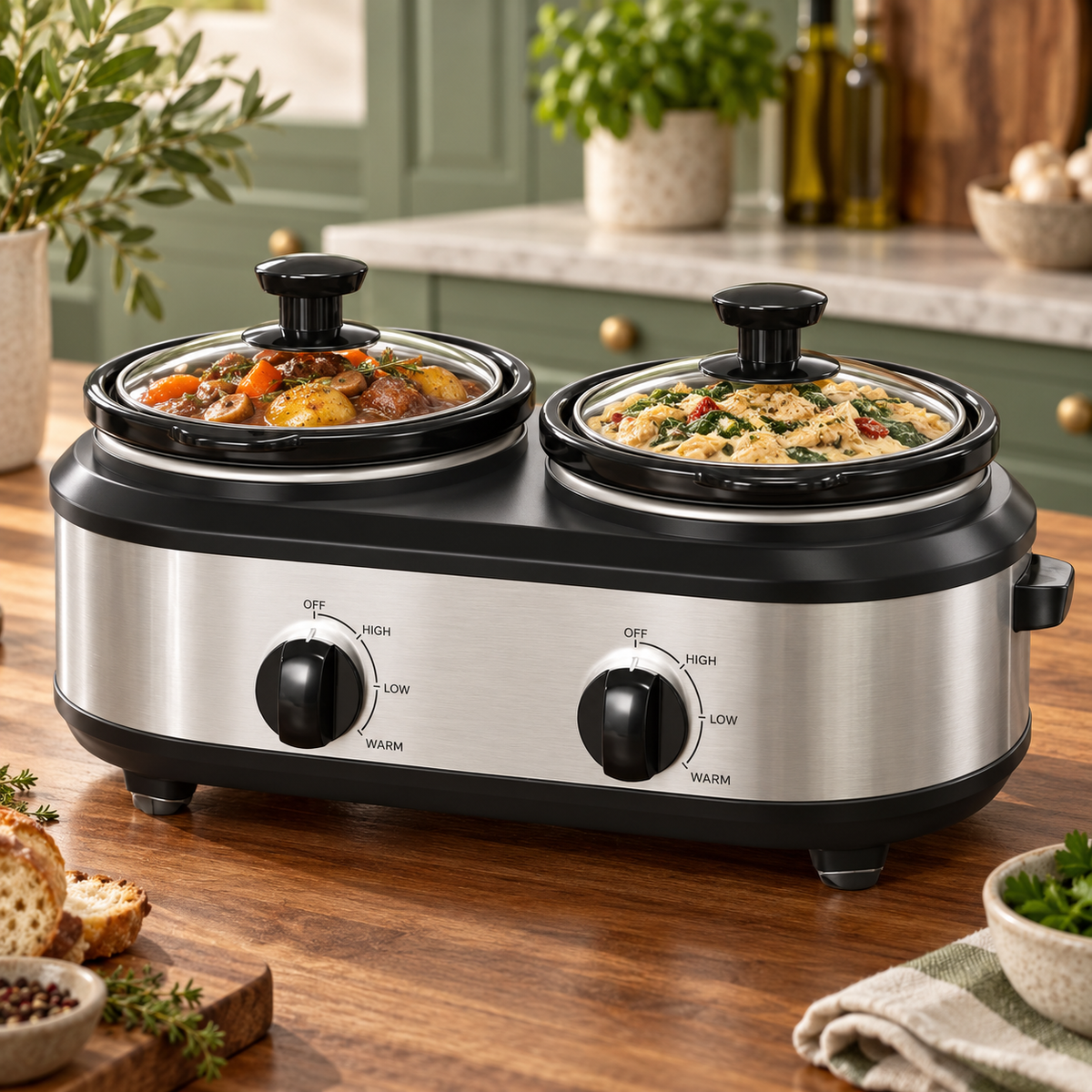 Dual slow cooker — hero kitchen composition