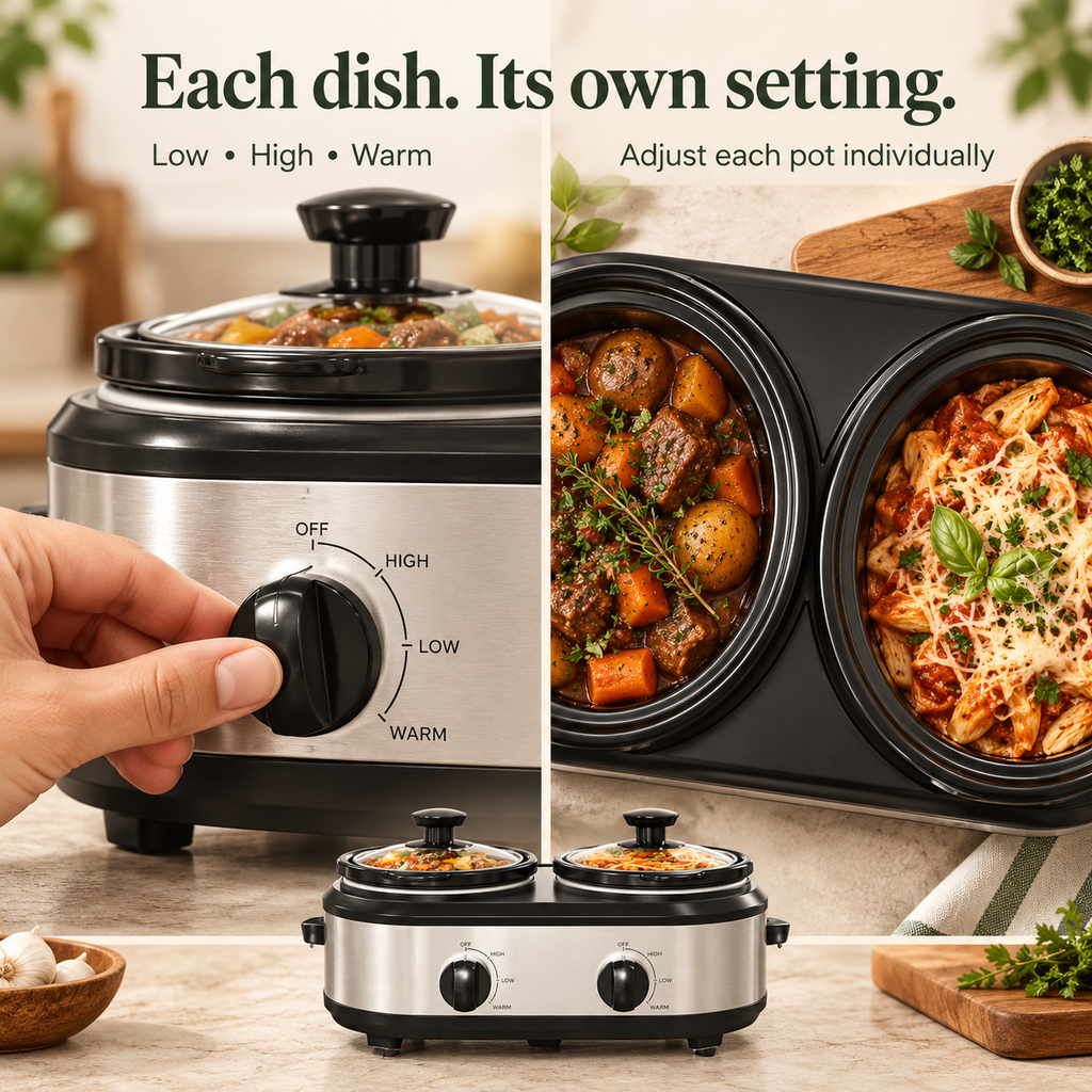 Dual slow cooker — split controls kitchen composition