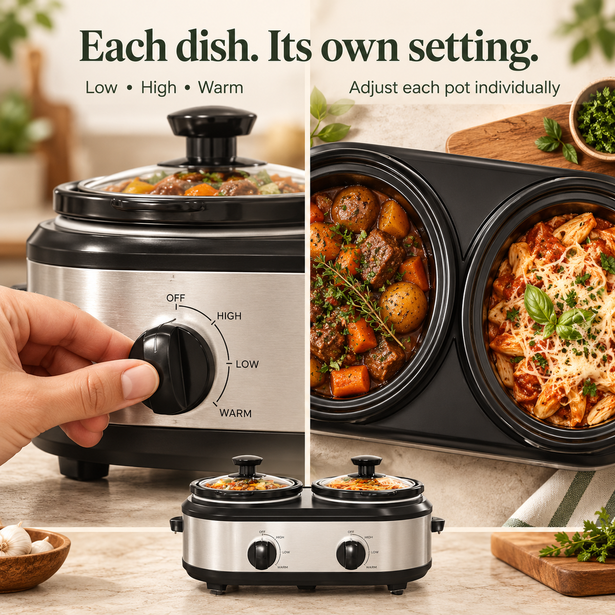 Dual slow cooker — split controls kitchen composition