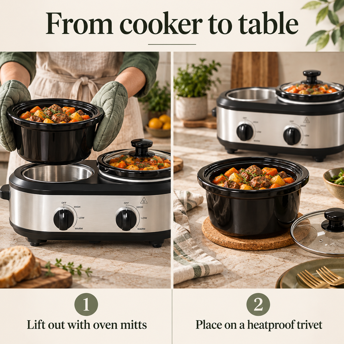 Dual slow cooker — removable kitchen composition