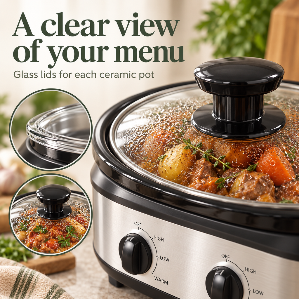 Dual slow cooker — lids kitchen composition