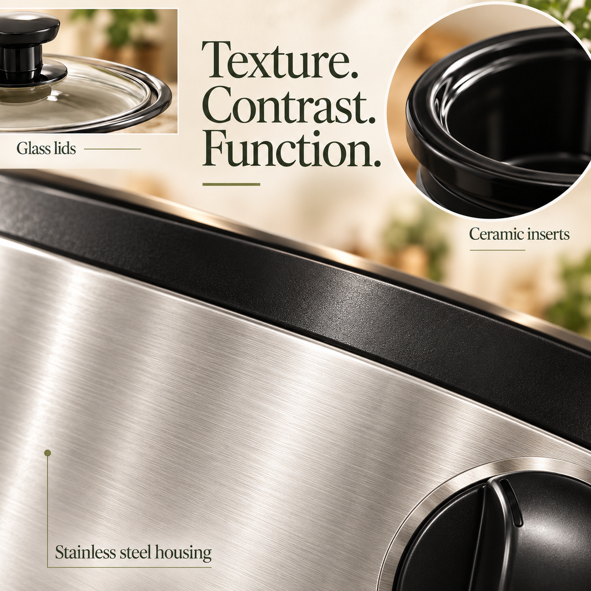 Dual slow cooker — materials kitchen composition