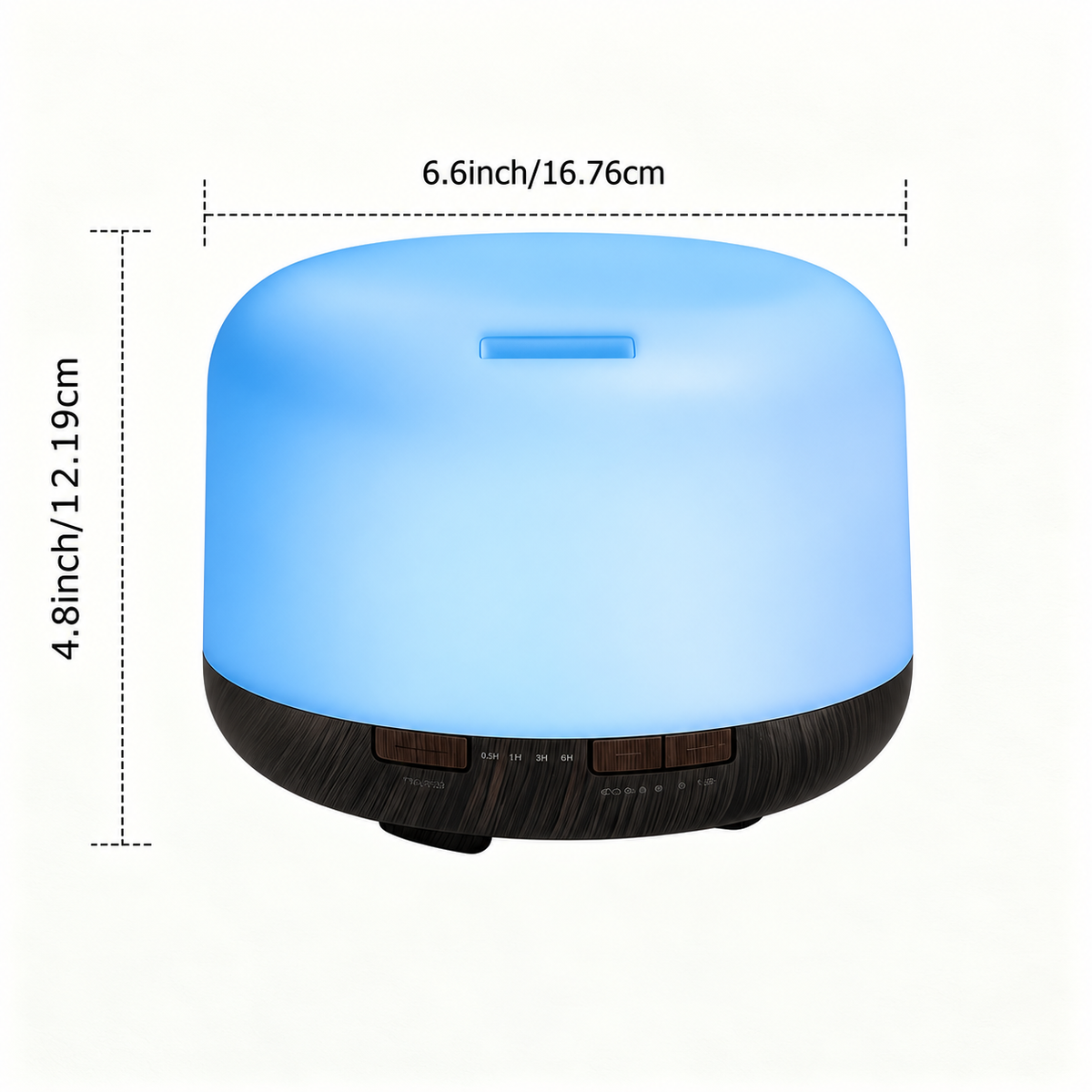 Dome aroma diffuser size diagram showing 16.76 cm width and 12.19 cm height
