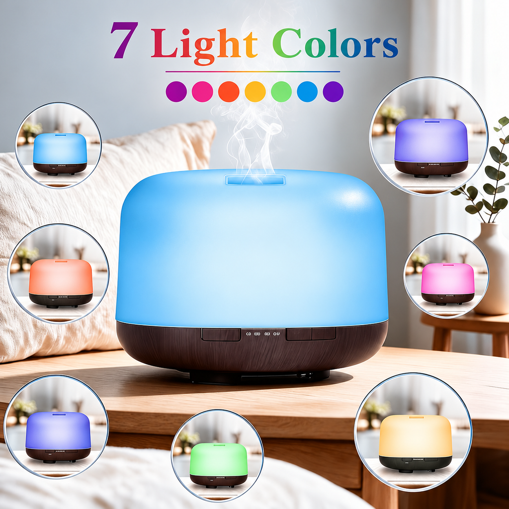 Dome aroma diffuser with seven circular insets showing its light color options