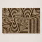 Khaki geometric door mat shown alone on a warm greige studio background.