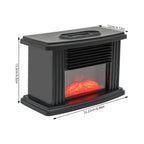 Electric fireplace heater dimension diagram on a white background.