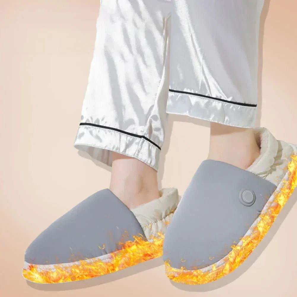 Heating elements illustrated inside light gray slippers
