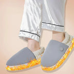 Heating elements illustrated inside light gray slippers