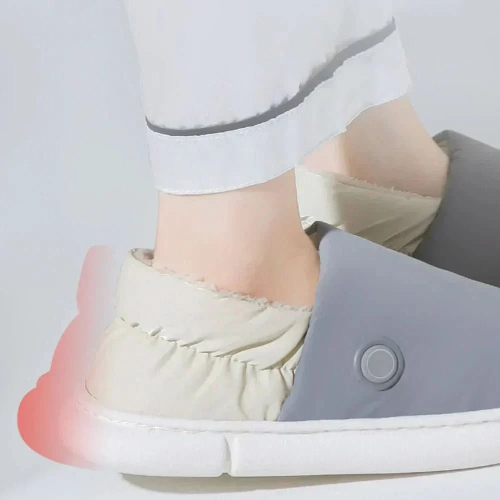 Light gray heated slipper showing the side control button