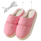 Pink electric heated slippers with USB power cable