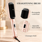 Champagne straightening brush with comb head and adjustable control details