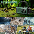 Emergency radio displayed in a collage of outdoor settings