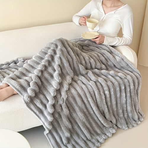 Faux Fur Throw Blanket | Compact Wide Ribbed Polyester Flannel For Couch And Chair