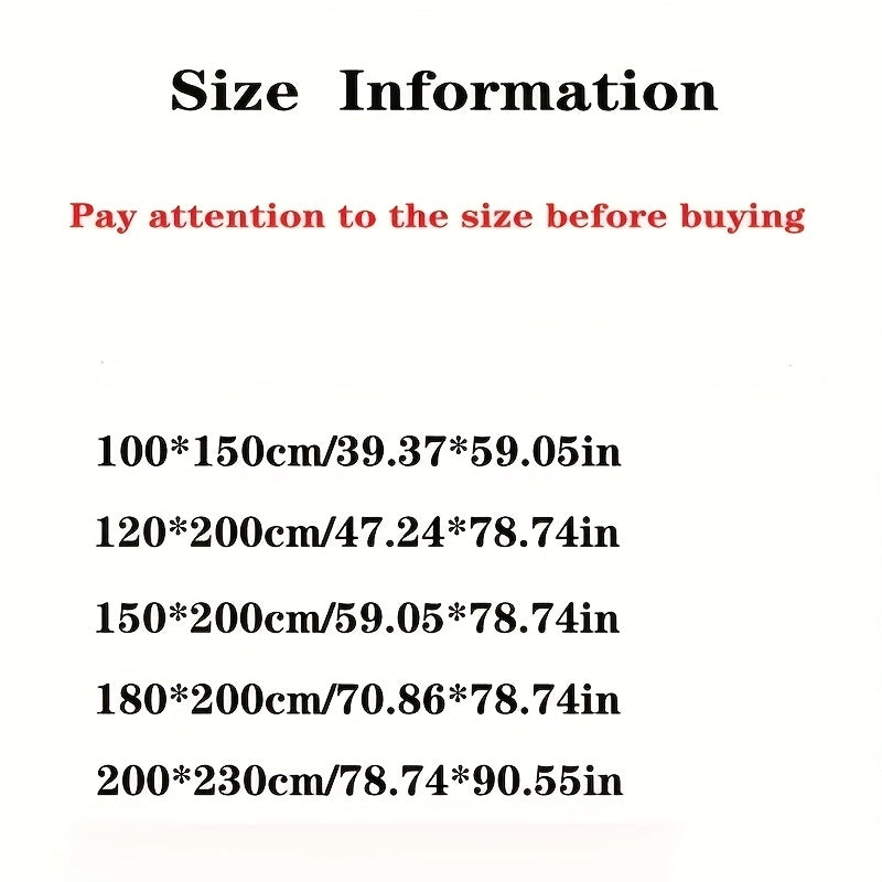 Size information chart for the faux fur throw blanket.