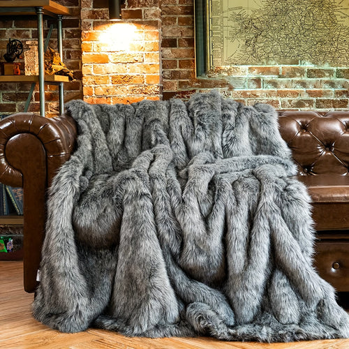 Faux Fur Throw Blanket | Shaggy Polyester Pile With Reversible Plush Velvet