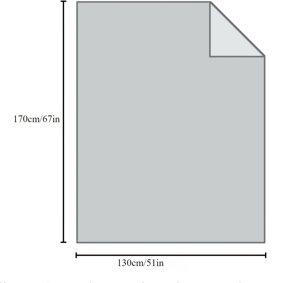 Diagram showing a blanket measuring 130 by 170 centimeters.