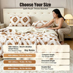 Size guide for a diamond patterned blanket in four sizes.
