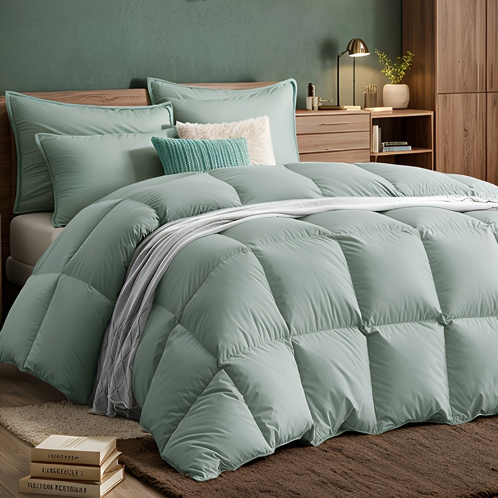 Light green duvet in a warm modern bedroom