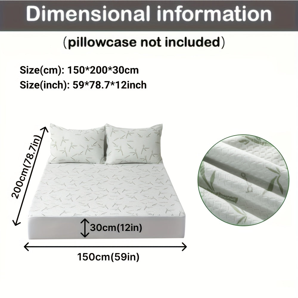 Fitted mattress protector illustrated with width, length and skirt depth