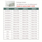 Fitted mattress protector size chart listing available measurements