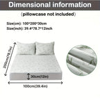 Fitted mattress protector illustrated with dimensions and a fabric detail
