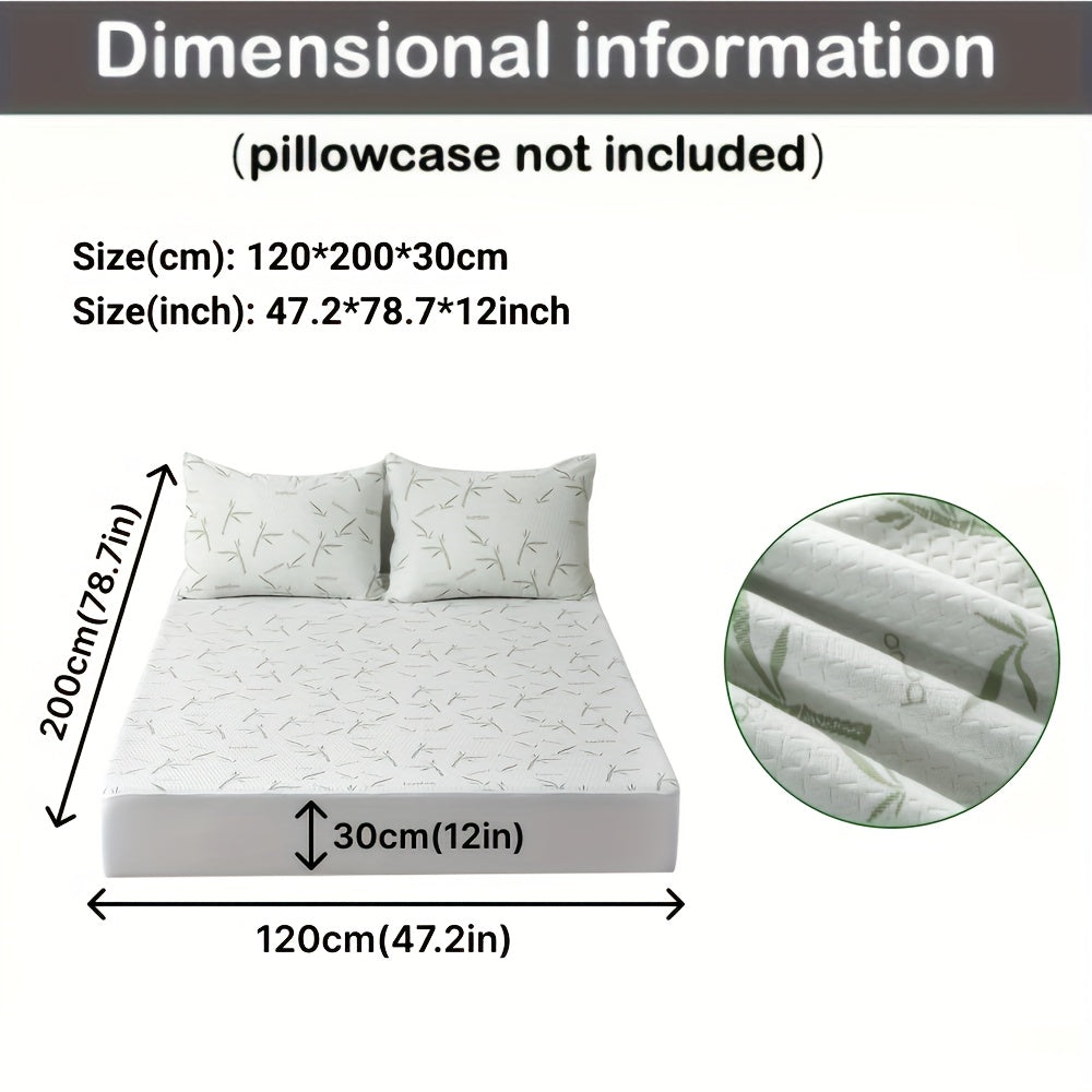 Fitted mattress protector dimension diagram with a leaf pattern detail