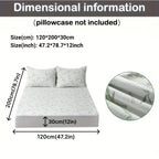 Fitted mattress protector dimension diagram with a leaf pattern detail