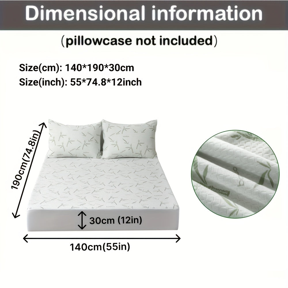 Fitted mattress protector illustrated on a bed with dimension arrows